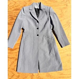 Kasper ASL Womens Grey Houndstooth Longline Blazer Jacket Size 4 Three Button